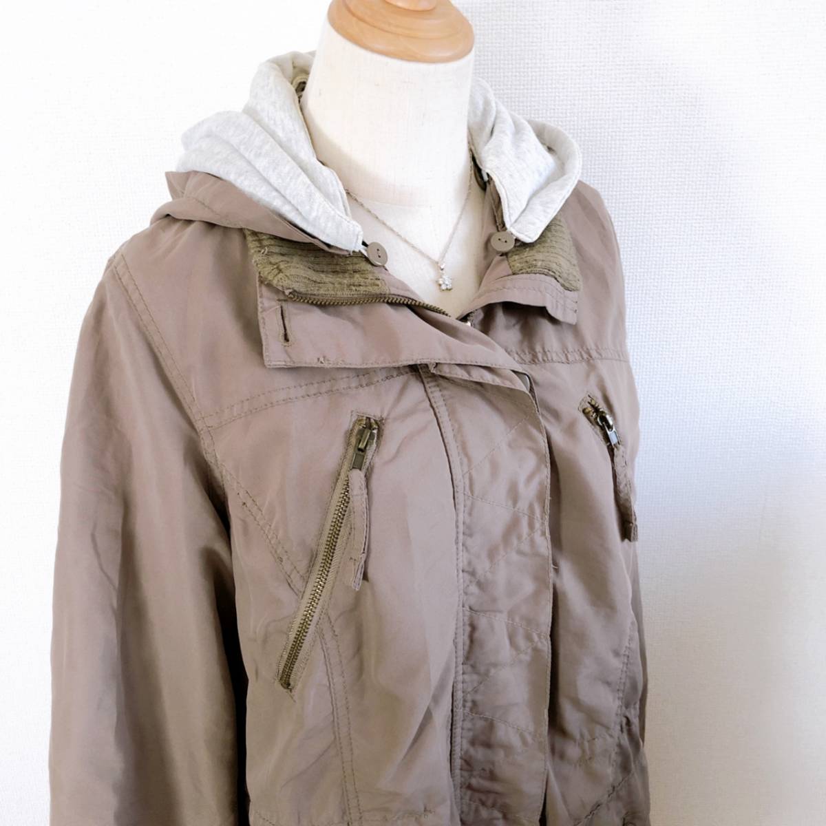 WS0308 adult pretty sab street lady's Mod's Coat long sleeve casual khaki plain USED popular hood removed possibility 