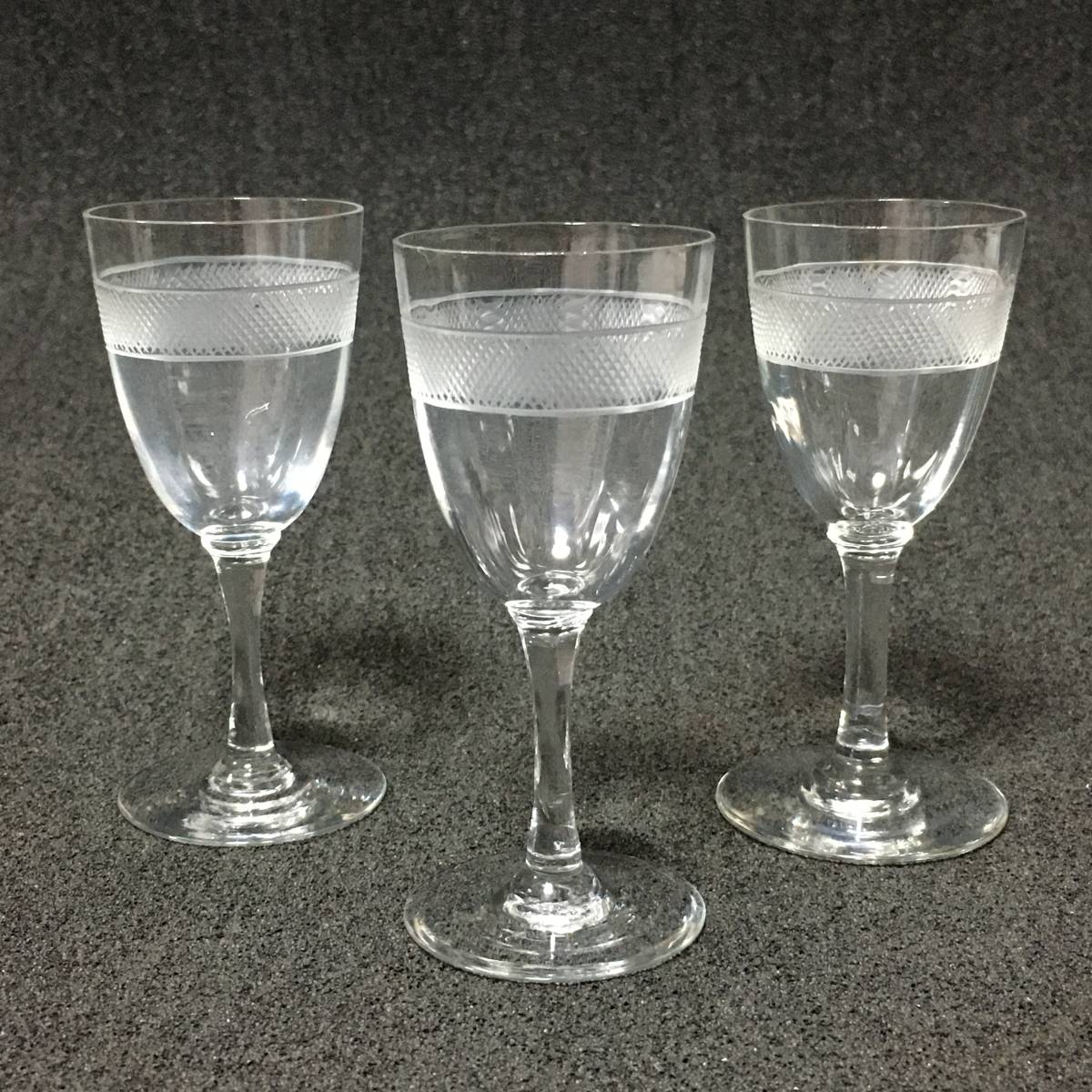 【B185】クリスタル ガラス　グラス　カクテル　シェリー　リキュール　3個セット 酒器　アンティーク　///オールドバカラ_画像1