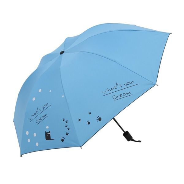 折りたたみ傘 猫 晴雨兼用 水色 折り畳み傘 ねこ ネコ レディース キッズ 軽量 丈夫 ブルー UVカット 紫外線対策 黒猫 雨傘 日傘