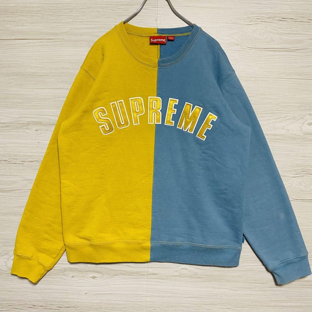 【希少カラー】Supreme シュプリーム　スウェット　バイカラー　アーチ刺繍ロゴ　即完売モデル　人気　ストリート　一点物　トレーナー_画像2