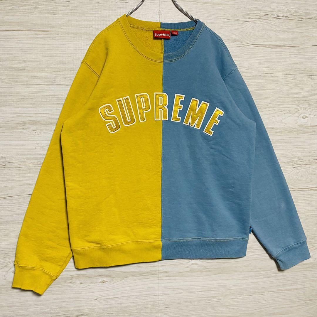 【希少カラー】Supreme シュプリーム　スウェット　バイカラー　アーチ刺繍ロゴ　即完売モデル　人気　ストリート　一点物　トレーナー