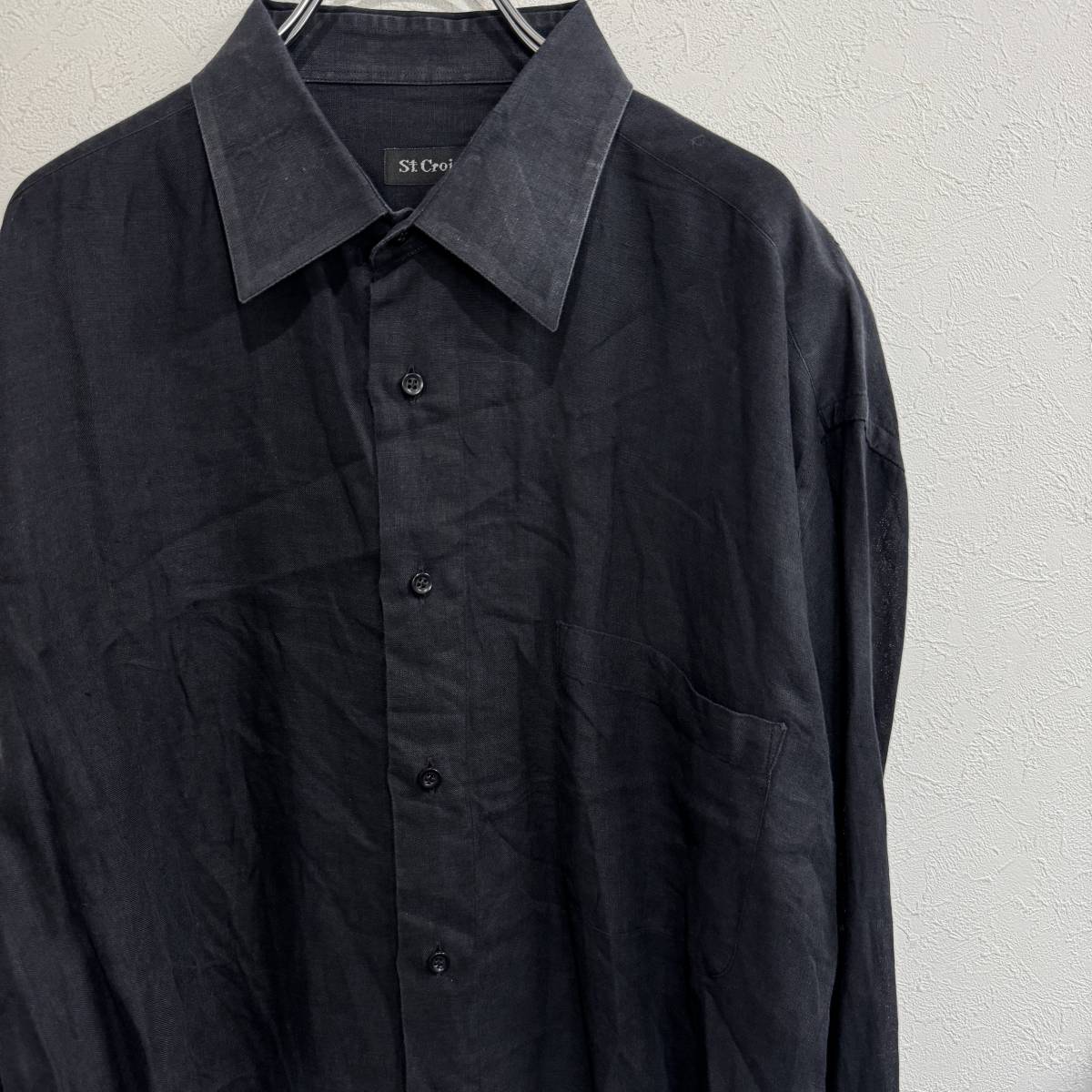 ビンテージ　st.croix リネン　イタリア製　無地　ブラック　長袖　シャツ　231028_画像2