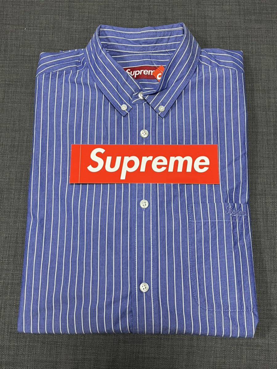 送料無料 青 L Supreme Loose Fit Stripe Shirt Blue