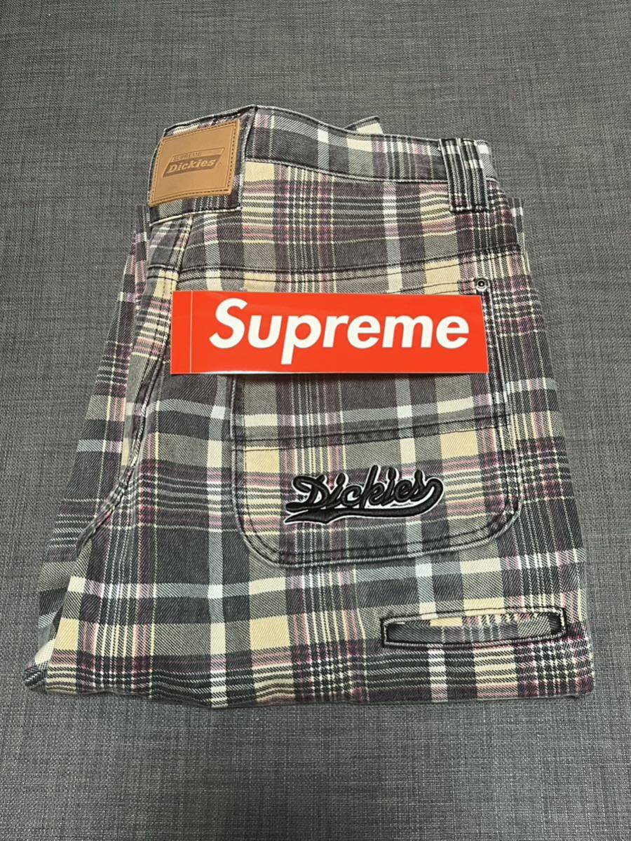 送料無料 30 黒チェック Supreme Dickies Double Knee Baggy Jean Black Plaid シュプリーム ディッキーズ ダブルニー バギー パンツ 新品_画像3