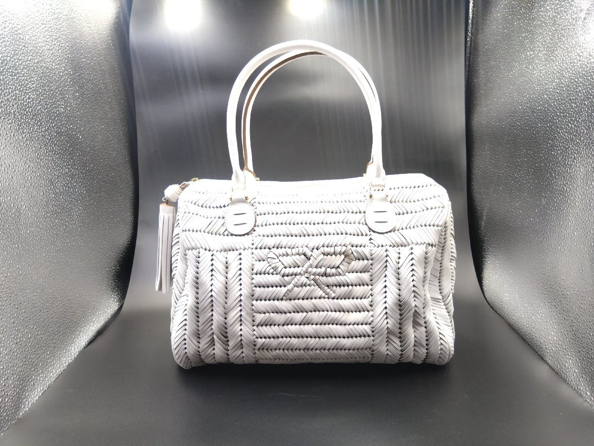 美品 Anya Hindmarch/アニヤ ハインドマーチ シドニー リボン レザー 編み込み ボストンバッグ ハンドバッグ 定価約13万_画像2