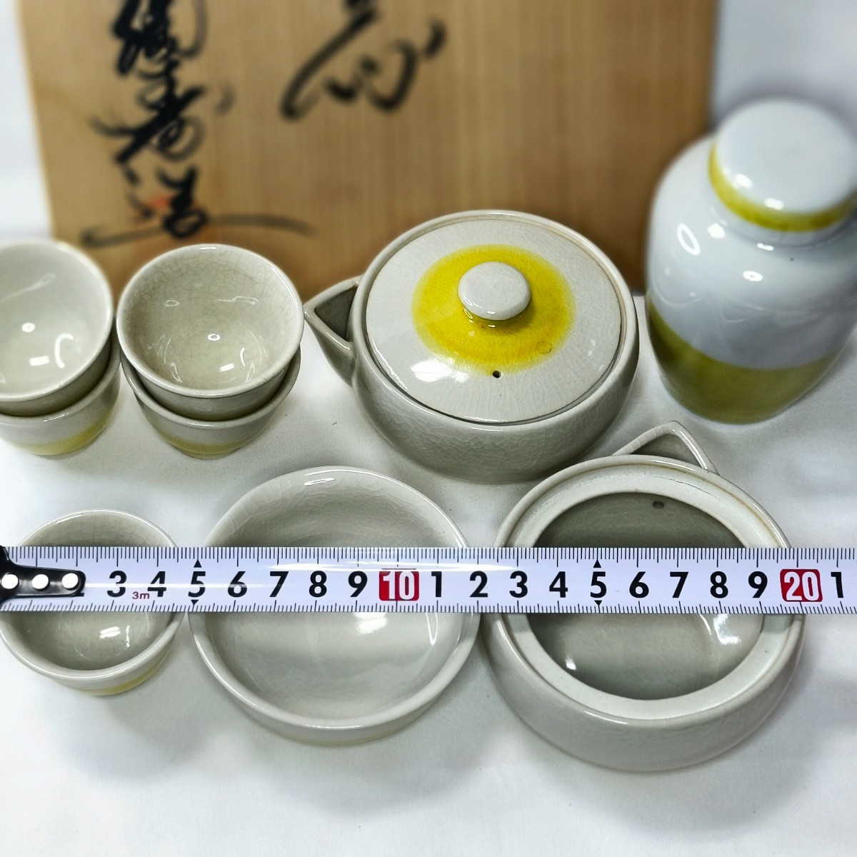 茶道具 九谷焼茶器 陶寿造 宝瓶1 湯呑6 茶入湯冷まし1 共箱 煎茶中国茶_画像6