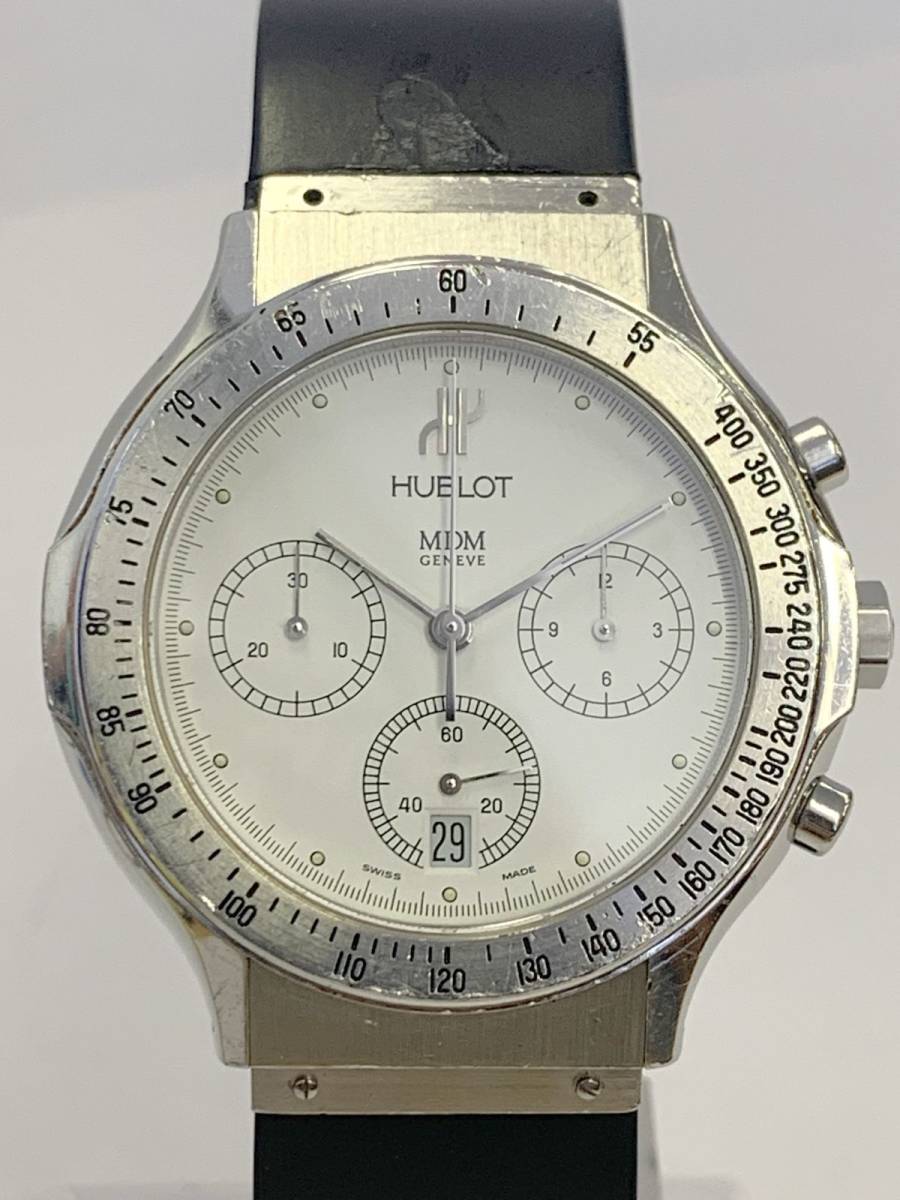 I425-H2-1860◎【電池交換済み】 HUBLOT ウブロ MDM クロノグラフ 1620.1 Cal.1270 ホワイト文字盤 メンズ クオーツ 稼働 腕時計 ⑥_画像1