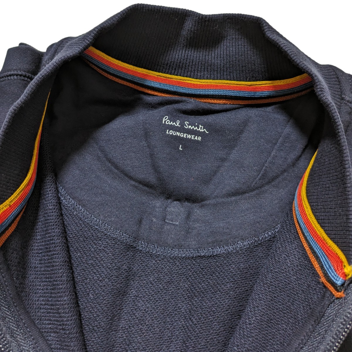 新品 ポールスミス Paul Smith スウェット ジップアップ L ブライトストライプ アーティストストライプ ネイビー メンズ _画像3