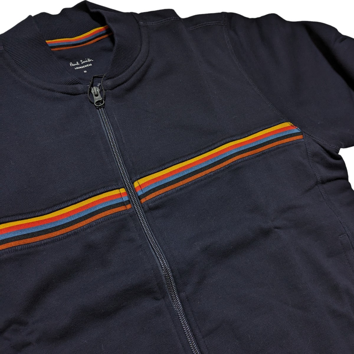 新品 ポールスミス Paul Smith スウェット ジップアップ M ブライトストライプ アーティストストライプ ネイビー メンズ_画像4