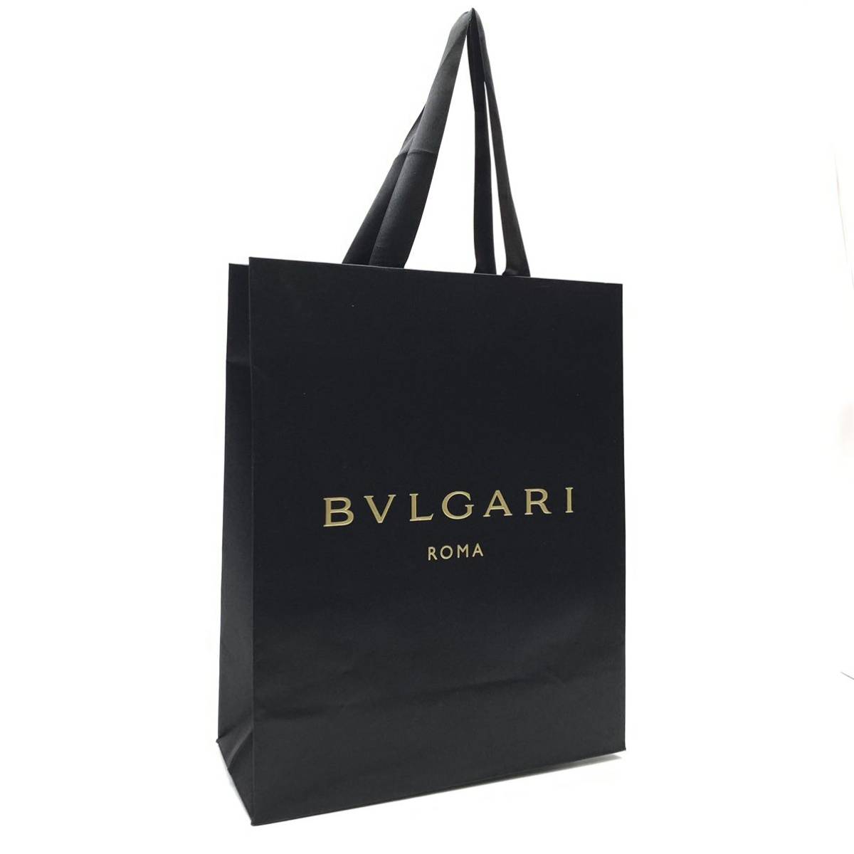 BVLGARI ブルガリ ショッパー 紙袋 手提げ袋 ショップ袋 ブラック 黒 金ロゴ 26.5×33cm 布張り ブランド 管理RY04の画像1
