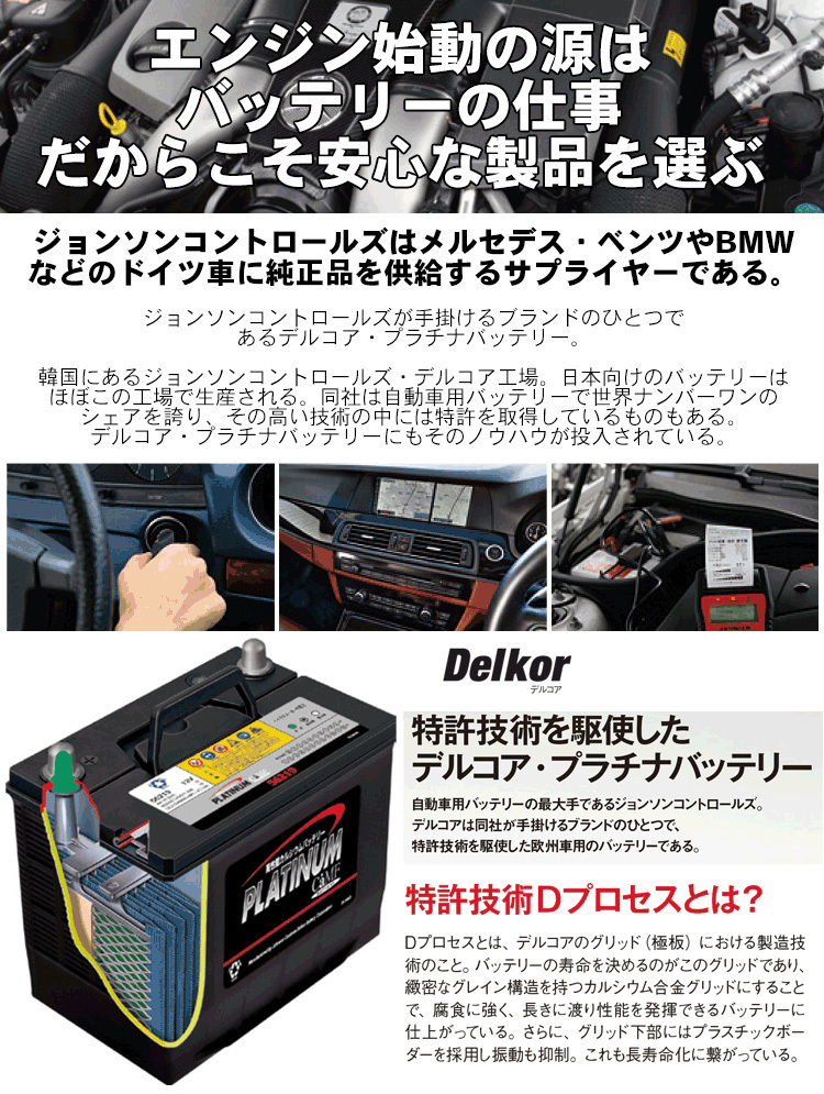 フィアット 500[312] 31212 バッテリー D-55566/PL Delkor デルコア プラチナバッテリー ジョンソンコントロールズ カーバッテリー 車_画像2