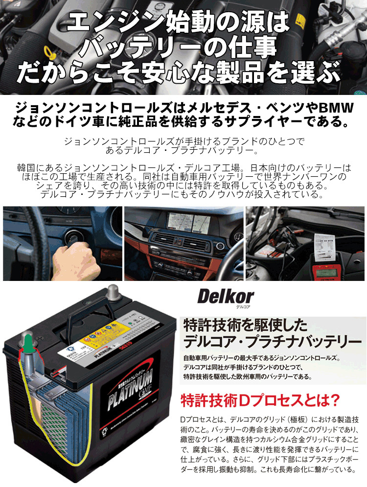 オペル アストラ[G] XK181 バッテリー D-57539/PL Delkor デルコア プラチナバッテリー ジョンソンコントロールズ カーバッテリー 車_画像2
