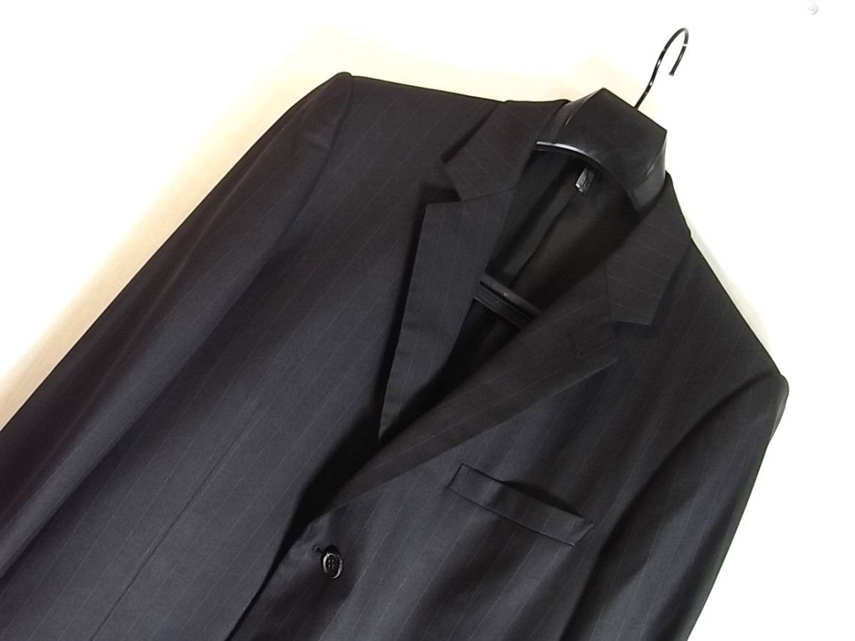 size50 ディオールオム Dior homme シルク混３釦ジャケット ロング丈 ブラック系ストライプ