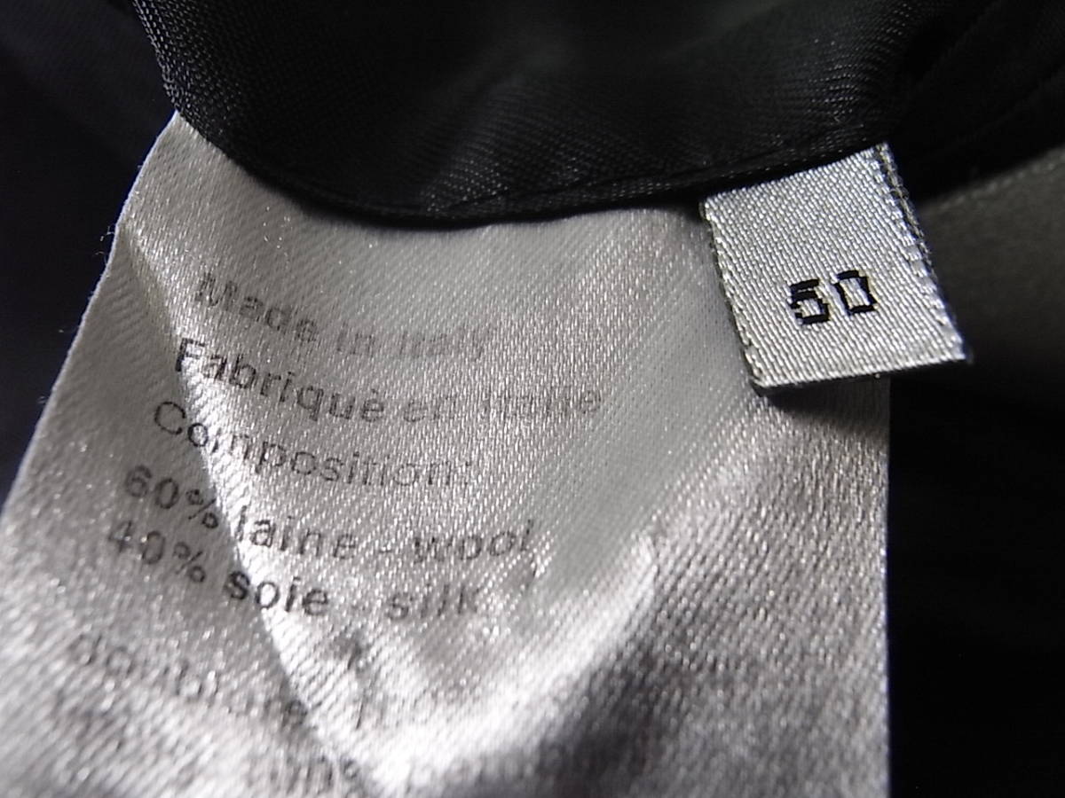 size50 ディオールオム Dior homme シルク混３釦ジャケット ロング丈 ブラック系ストライプ