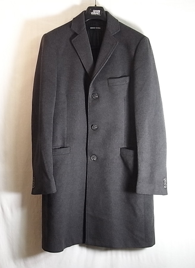 size46* ultimate beautiful goods * Versace Classic cashmere . Chesterfield coat dark gray 