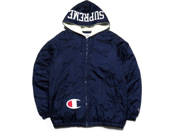 Supreme x Champion Sherpa Lined Hooded Jacket Sサイズ チャンピオン シェルパ インナーフリース フード ジャケット Navy ネイビー_画像3