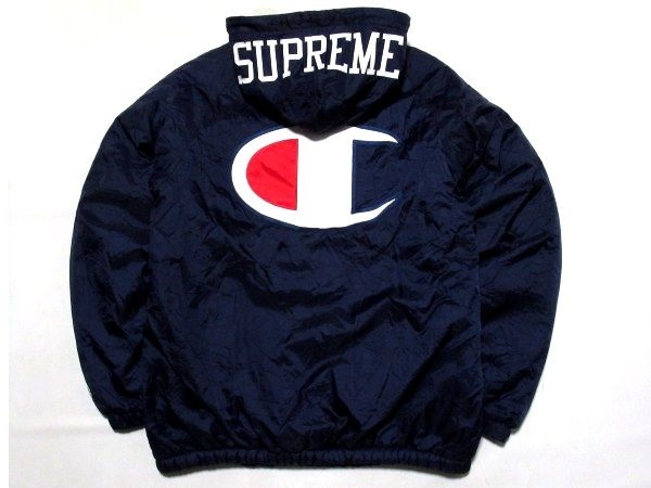 Supreme x Champion Sherpa Lined Hooded Jacket Sサイズ チャンピオン シェルパ インナーフリース フード ジャケット Navy ネイビー_画像4