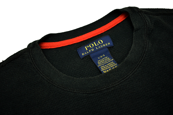 Y-6662★送料無料★美品★POLO RALPH LAUREN ポロ ラルフローレン★黒 ロゴ刺繍 長袖 コットンニット サーマル ロングスリーブ T-シャツ Ｌ_画像4