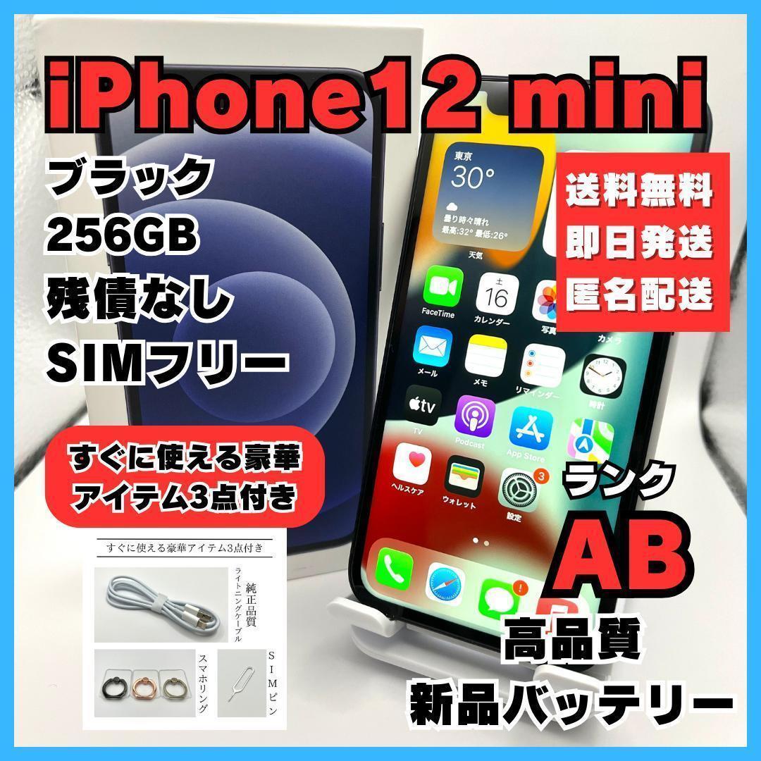 iPhone12 ブラック 256GB SIMフリー バッテリー新品 本体 美品-