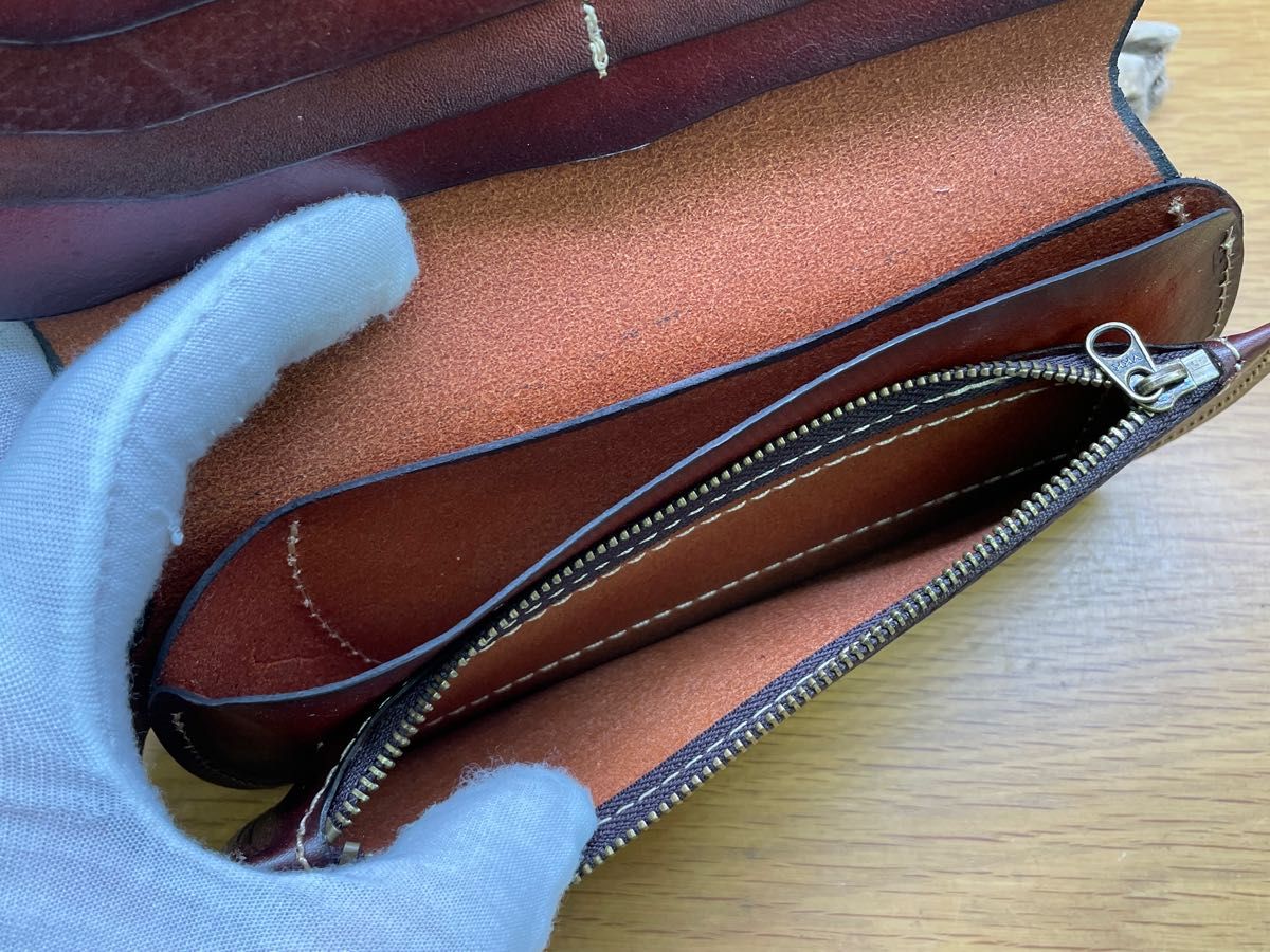 栃木レザー 手縫い 二つ折り長財布 本革 コンチョ ハンドメイド メンズ財布 ウォレット真鍮金具