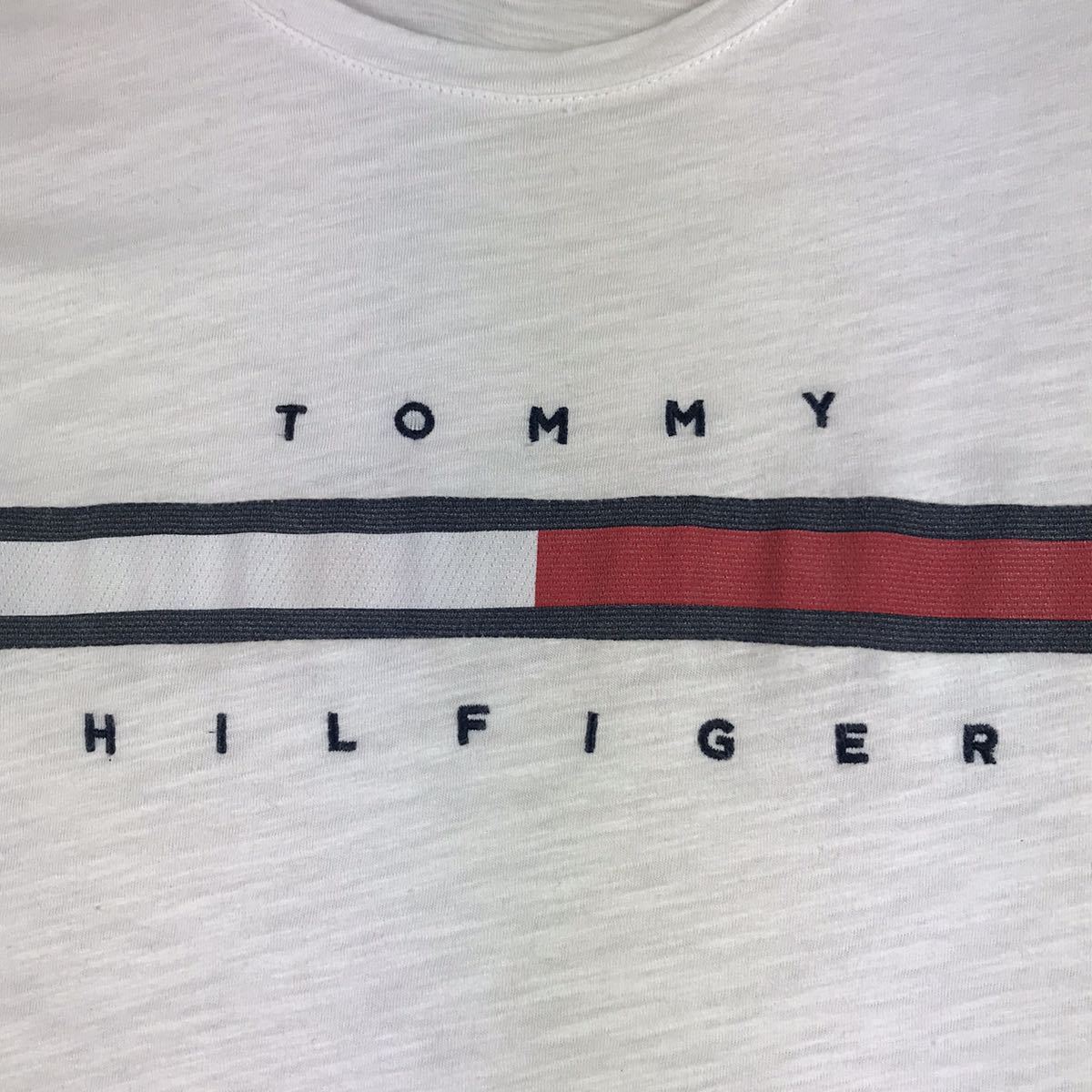 TOMMY HILFIGER トミー ヒルフィガー 半袖Tシャツ M ホワイト 霜降り 切り返し 刺繍ロゴ プリント_画像6