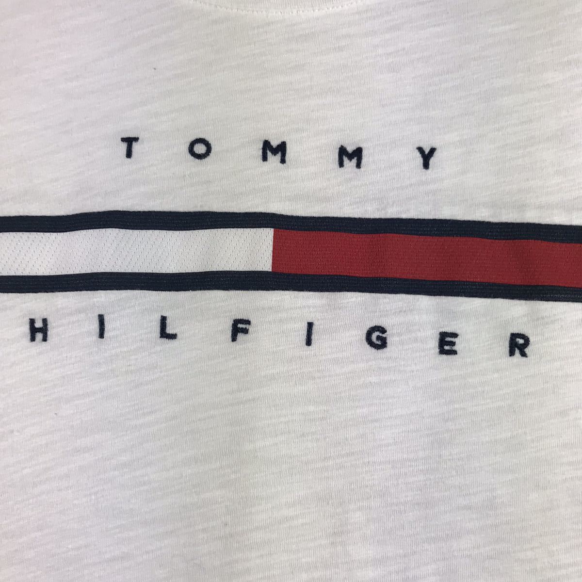 TOMMY HILFIGER トミー ヒルフィガー 半袖Tシャツ XS ホワイト 霜降り 切り返し 刺繍ロゴ_画像4