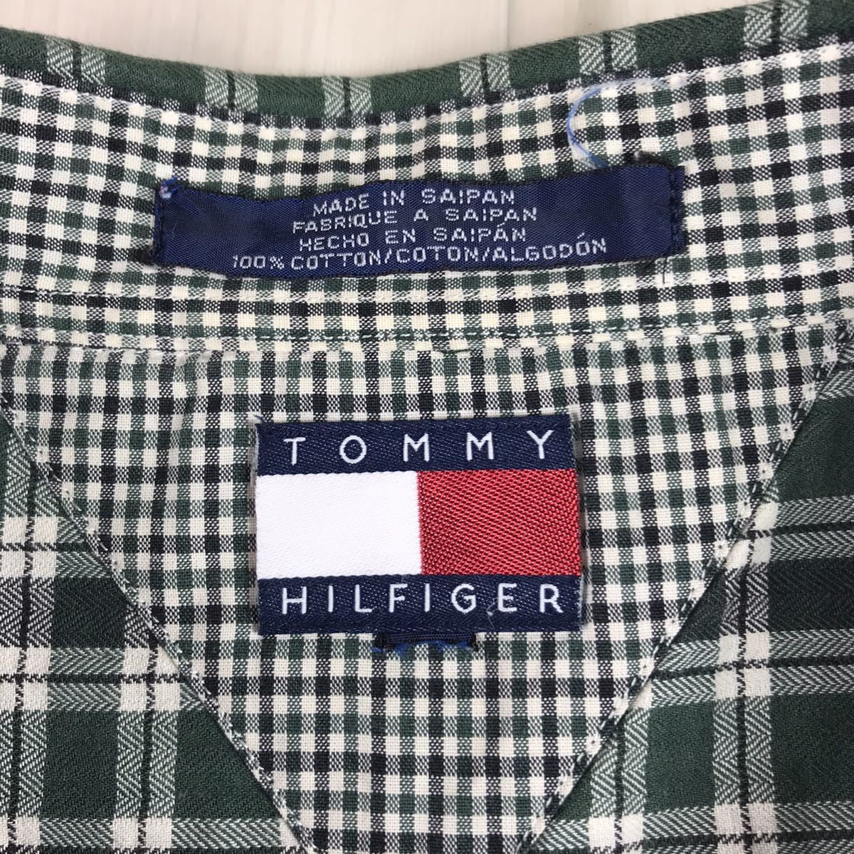 TOMMY HILFIGER トミー ヒルフィガー 長袖シャツ チェック柄 グリーン×ホワイト 刺繍ロゴ_画像7