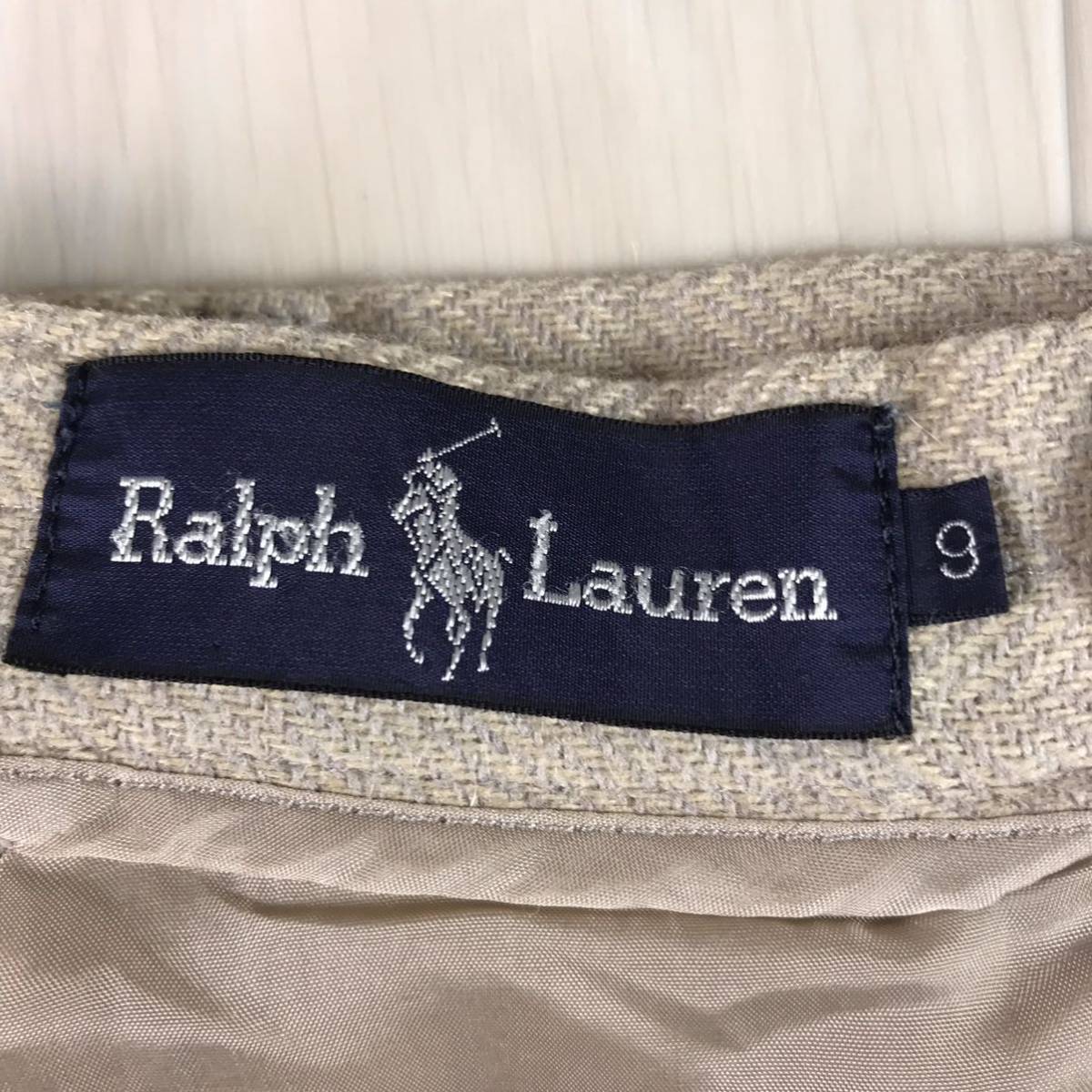 RALPH LAUREN ラルフローレン 膝丈スカート ベージュ 9 ヘリンボーン 台形 ミニ 裏地あり_画像8