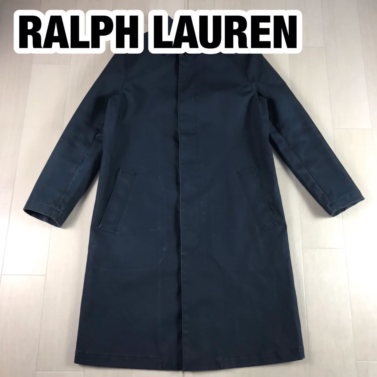RALPH LAUREN ラルフローレン ステンカラーコート ロング 11 ネイビー センターベント_画像1