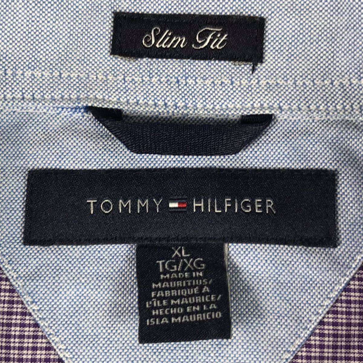 TOMMY HILFIGER トミー ヒルフィガー 長袖シャツ XL チェック柄 パープル×ホワイト 刺繍ロゴ ビッグサイズ_画像7