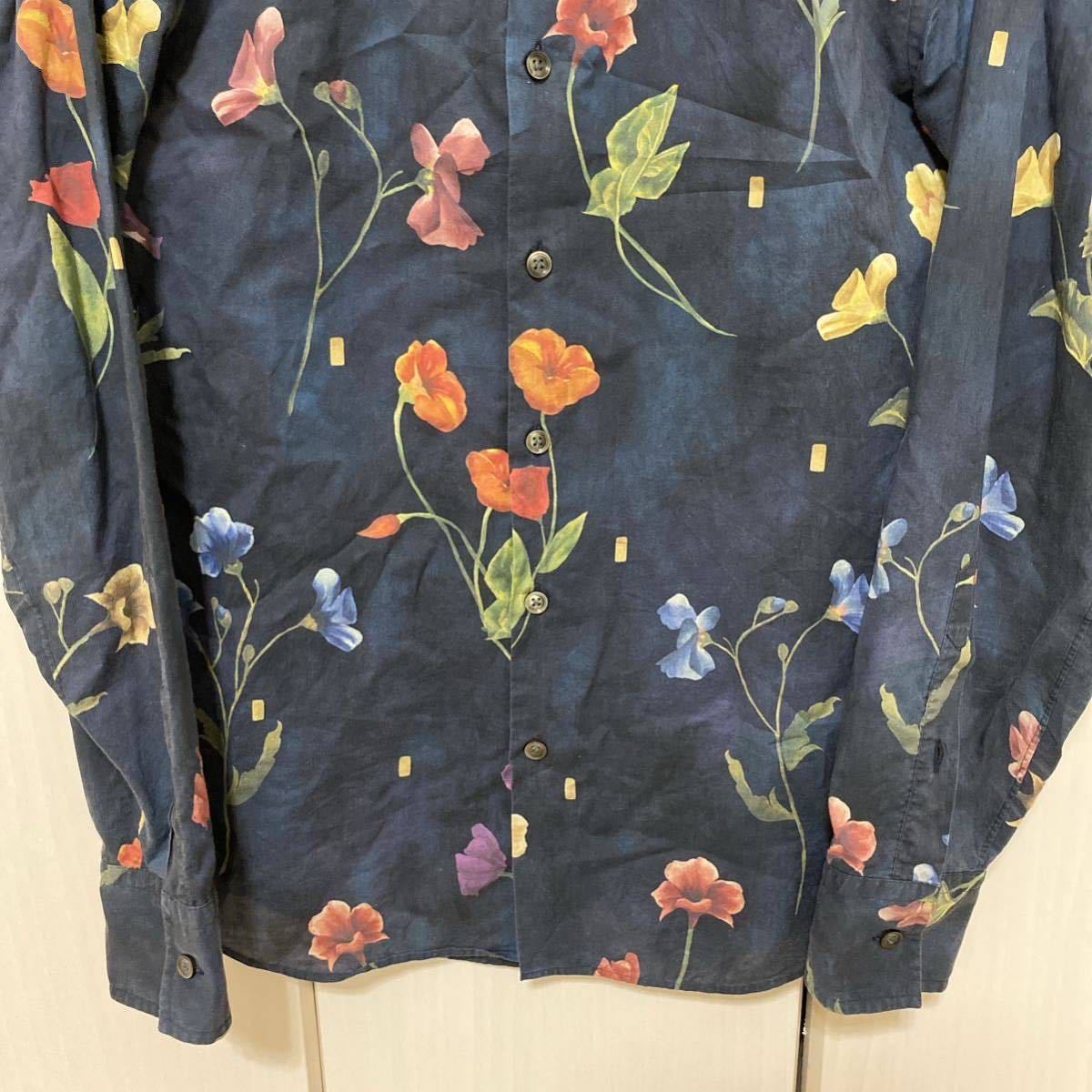 ポールスミス PaulSmith ガーデンパーティーフローラル 長袖シャツ Mサイズ ネイビー 花柄シャツ フラワーの画像6