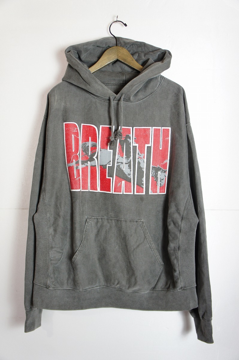 正規 22SS BREATH ブレス LOGO HORSE HOODIE USED ロゴ スウェット パーカー ビンテージ加工 BRNRG-C-5001 灰 XL 本物 811M_画像1