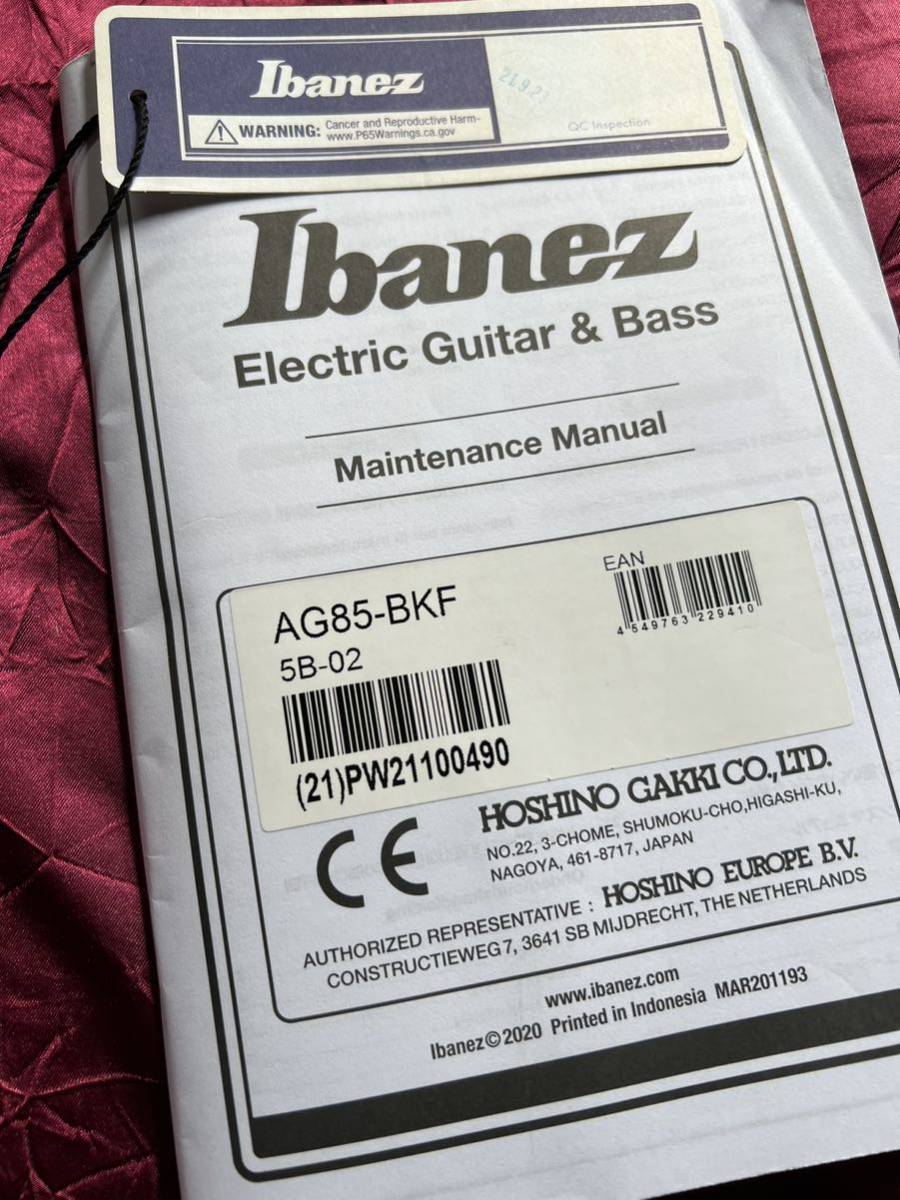 Ibanez AG85-BKF Black Flat フルアコ エレキギター アイバニーズ ソフトケース付　未使用美品　定価1３万_画像9