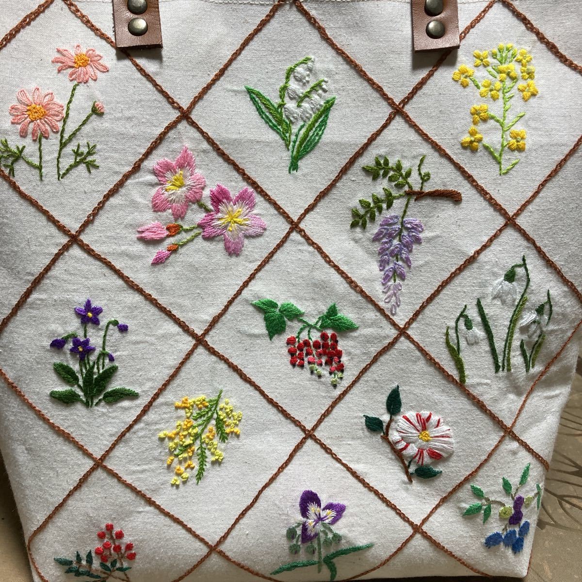 大きなバッグ手刺繍花図鑑_画像2