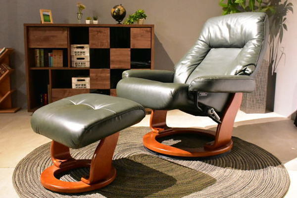 新品セミアニリン仕上げ本革パーソナルチェア GR色オットマン付きリクライニング1Pソファ椅子チェアおしゃれモダン北欧 家具:NW76H01-KC_画像1