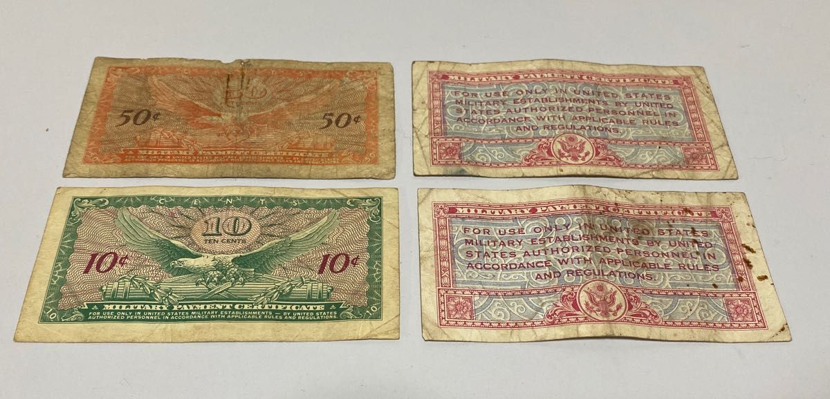 アメリカ紙幣 ベトナム戦争軍票 50セント,10セント(1965）Series 641 ,25セント10セント紙幣 軍票 アメリカ