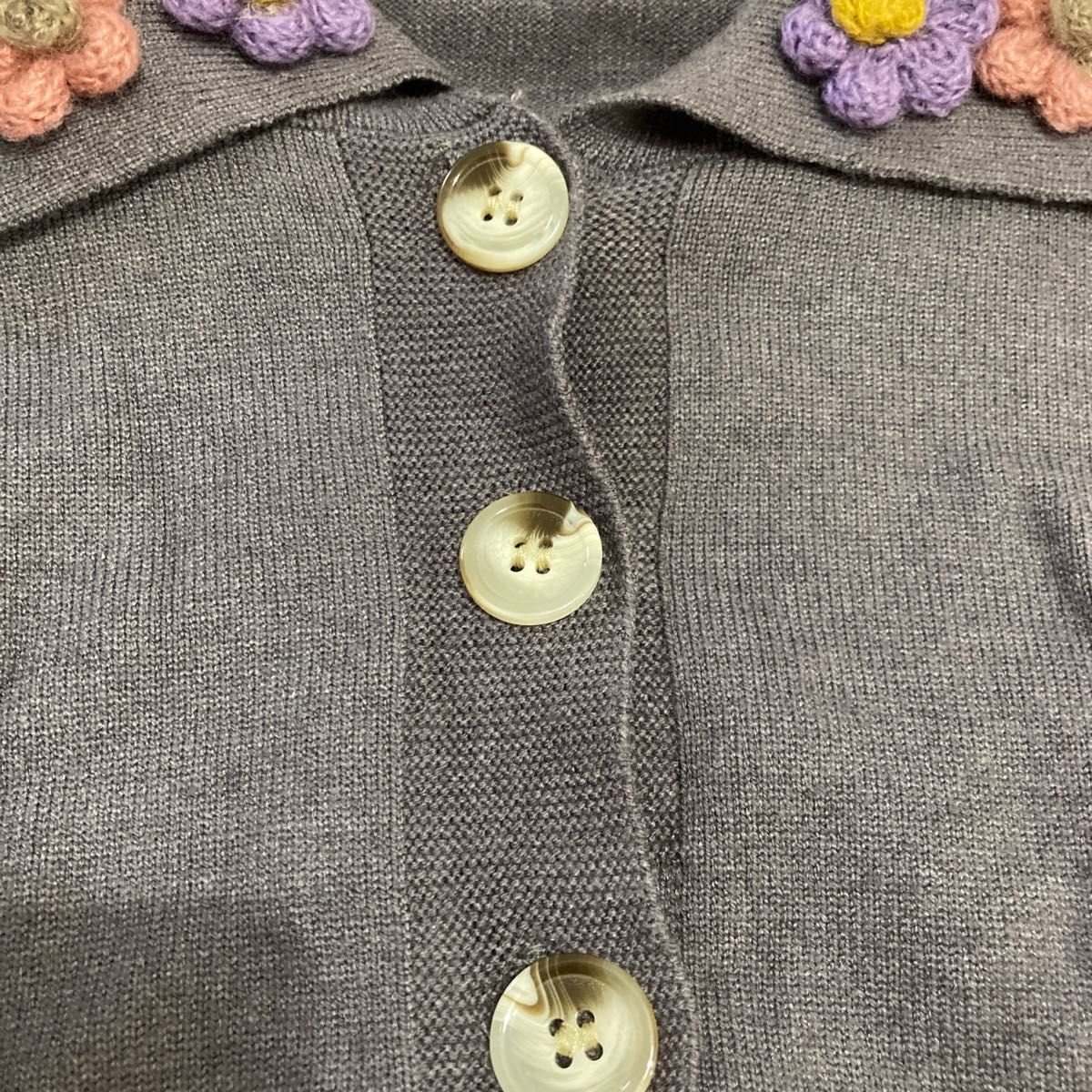 お花　襟　ポロニット　セーター　ショート丈ニット　韓国ファッション