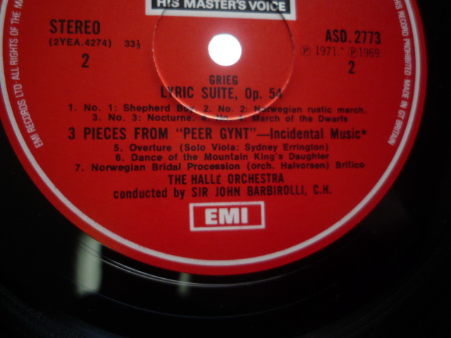 RR24 英HMV盤LP グリーグ/管弦楽曲集 Op.35、56-3、54、ペール・ギュント～3曲 バルビローリ/ハレO_画像3