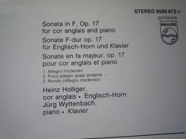 RR45 蘭PHILIPS盤LP ベートーヴェン/オーボエを伴う室内楽 Op.87、17他 ホリガー、エルホルスト、ブルグ他_画像3