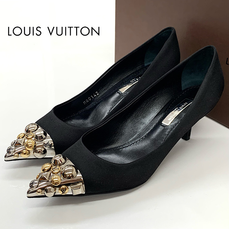 【足元にエレガンスをプラス♪】Louis Vuitton パンプス LOUIS VUITTON スタッズ付きブラックレザーパンプス