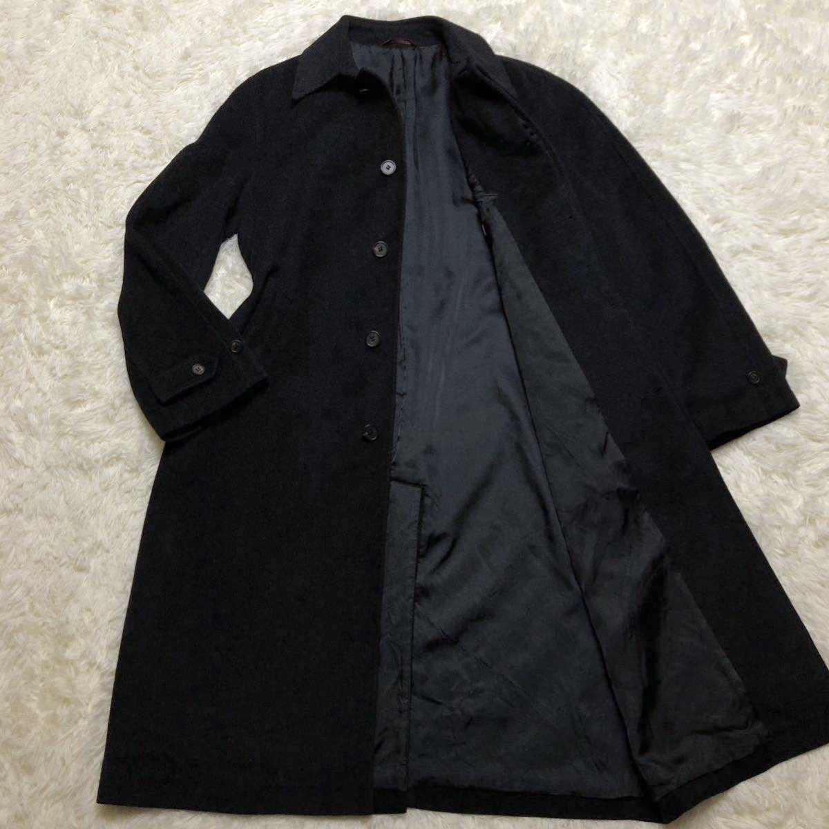 極美品 L ポールスミス 極上アンゴラ100 ステンカラー コート 日本製 ブラック PAUL SMITH ロング ジャケット 黒 秋冬 紳士