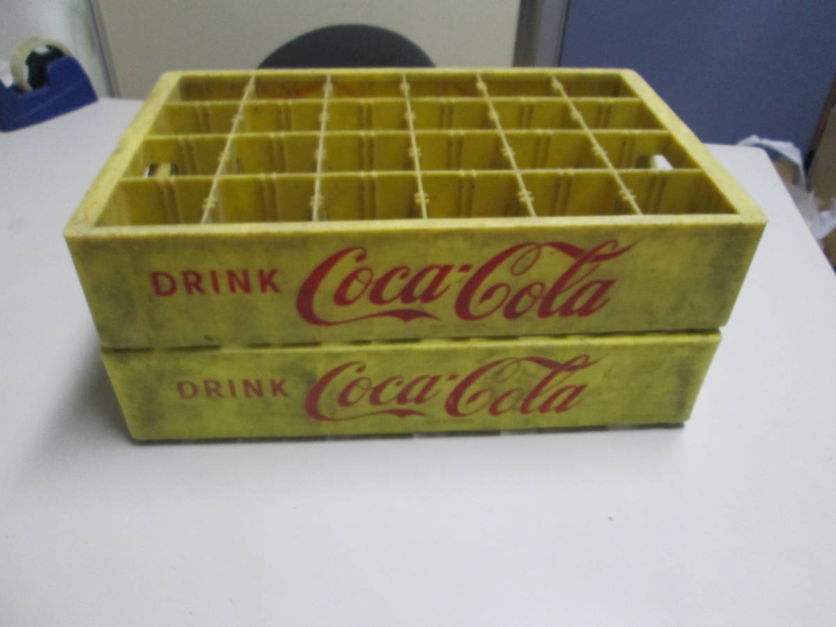 コカ・コーラ　プラスチック　ケース　検索用：箱　瓶　入れ　レトロ　アンティーク　当時物　イエロー_画像1