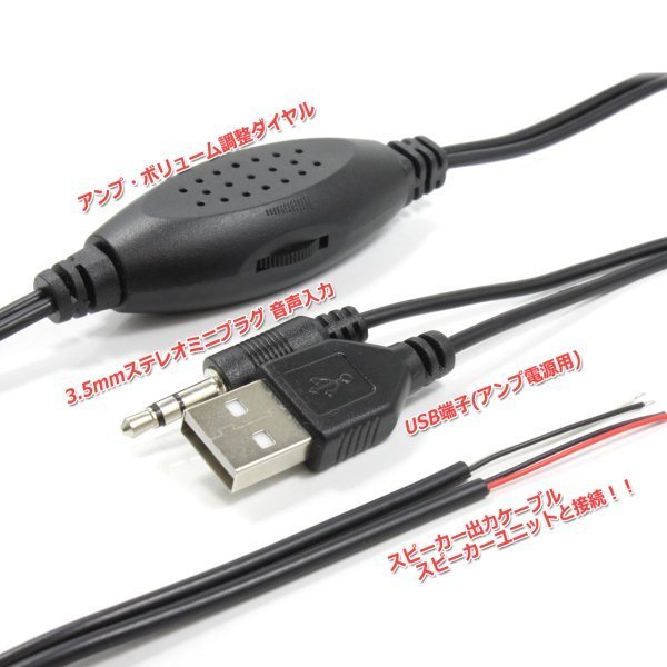 USB給電 デジタルアンプ内蔵オーディオケーブル[1.5m] 3.5mmステレオミニプラグ入力 ボリューム調整付き_画像3