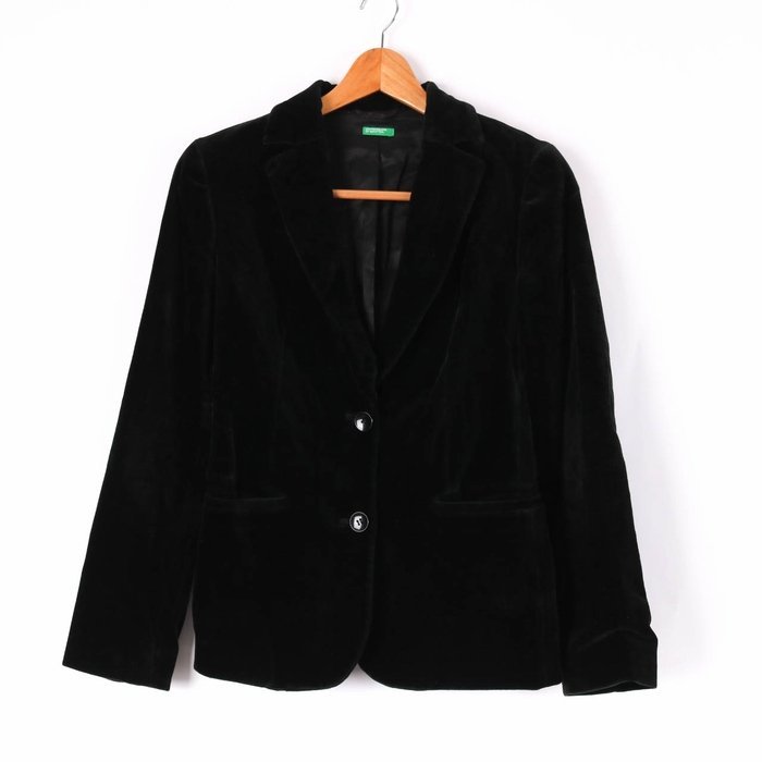  Benetton tailored jacket short stretch velour plain outer black lady's 40 size black BENETTON