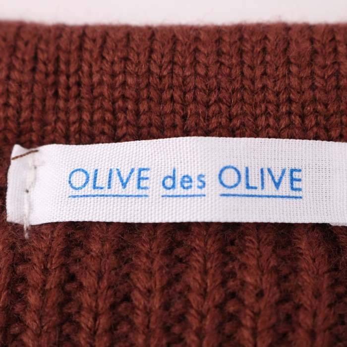 オリーブデオリーブ ニット セーター 長袖 ラウンドネック 無地 トップス レディース Mサイズ ブラウン OLIVE des OLIVE_画像3