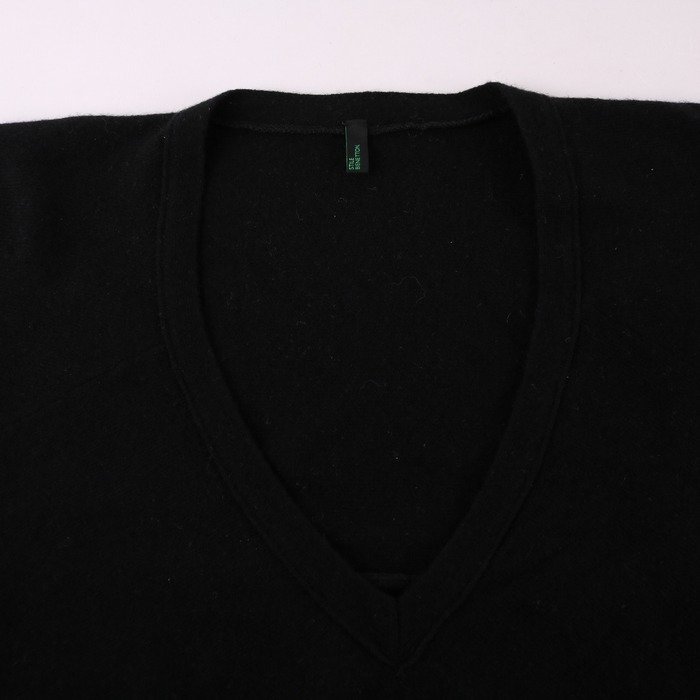  Benetton ensemble knitted sweater long sleeve wool . plain tops black lady's L size black BENETTON