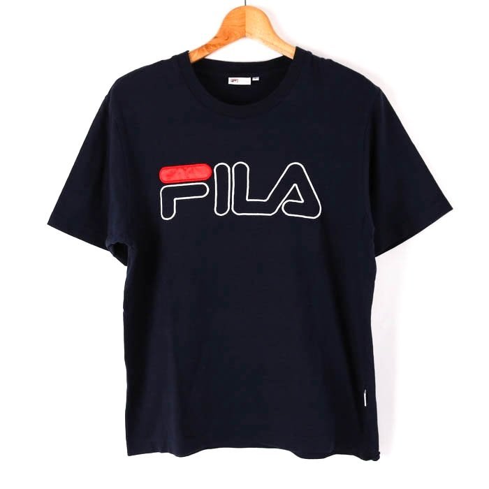 フィラ Tシャツ 半袖 コットン100% 無地 トップス スポーツウエア レディース Lサイズ ネイビー FILA_画像1