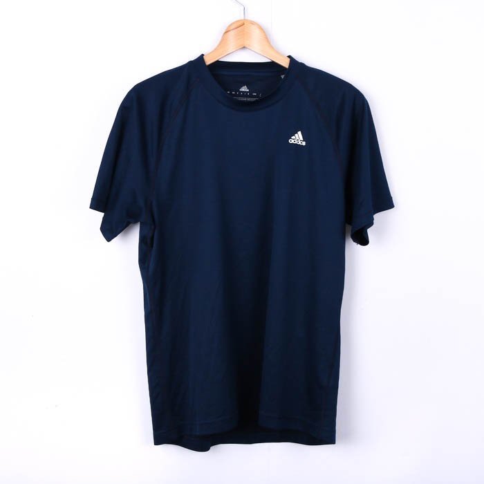 アディダス 半袖Tシャツ 無地 ワンポイントロゴ スポーツウエア メンズ Lサイズ ネイビー adidas_画像1