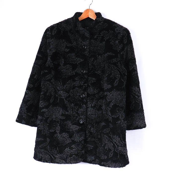 ウールコート ノーカラーコート アウター L相当 黒 レディース フリーサイズ ブラック wool coat