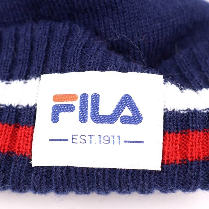 フィラ ニット帽 ニットキャップ ロゴ ボンボン 裏フリース ブランド 帽子 レディース ネイビー FILA_画像5